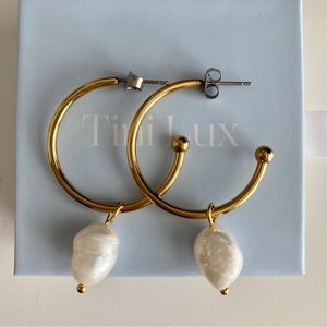 Tini Lux Gold Hoops with Pearl Charms